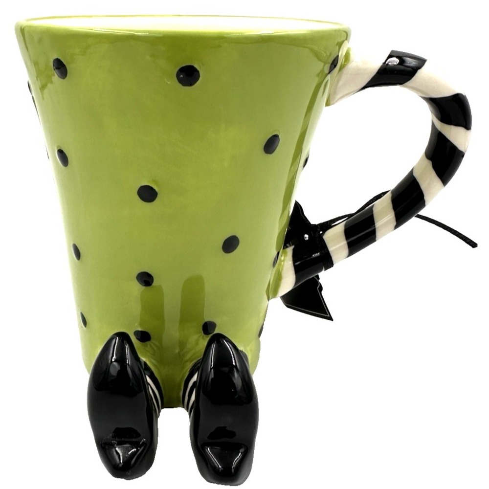 Broomstick Blvd Witchy Mug Black White Striped Green Arlington Designs